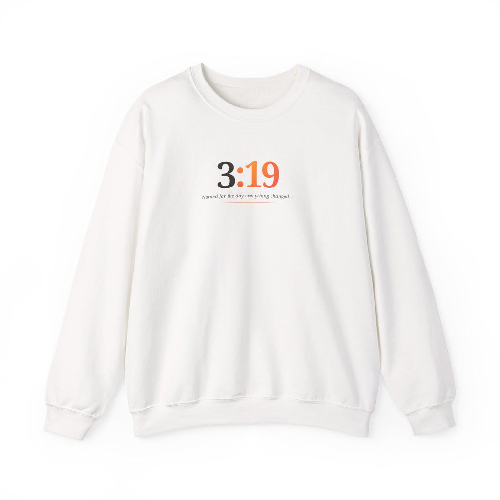 Crewneck Sweatshirt with 3:19 Minimal Script — Subtle Inspirational Graphic