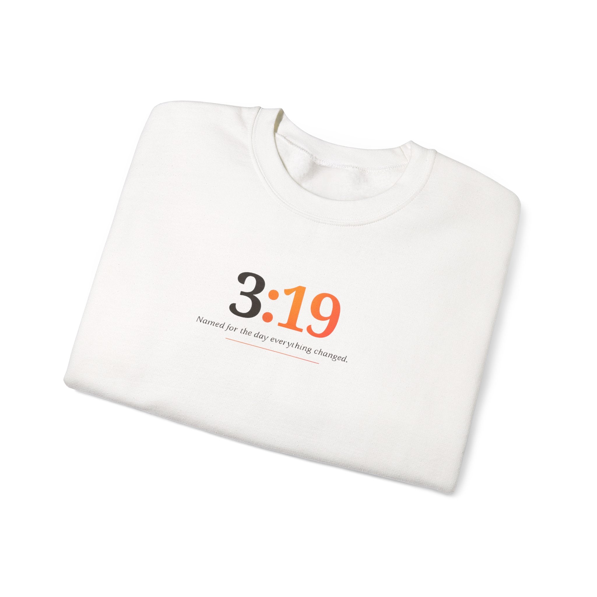 Crewneck Sweatshirt with 3:19 Minimal Script — Subtle Inspirational Graphic
