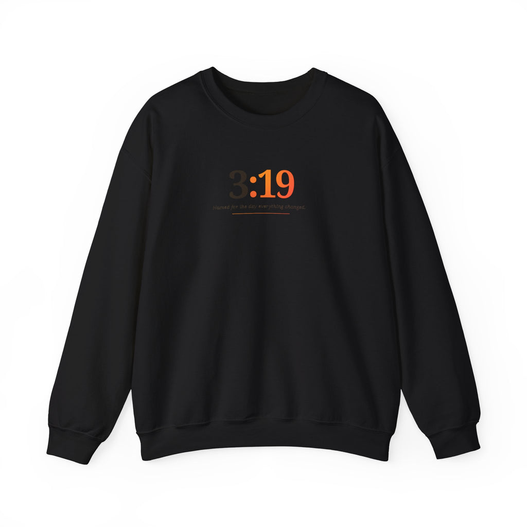 Crewneck Sweatshirt with 3:19 Minimal Script — Subtle Inspirational Graphic