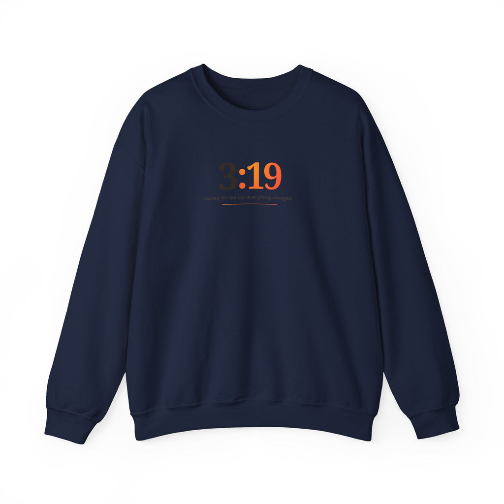 Crewneck Sweatshirt with 3:19 Minimal Script — Subtle Inspirational Graphic