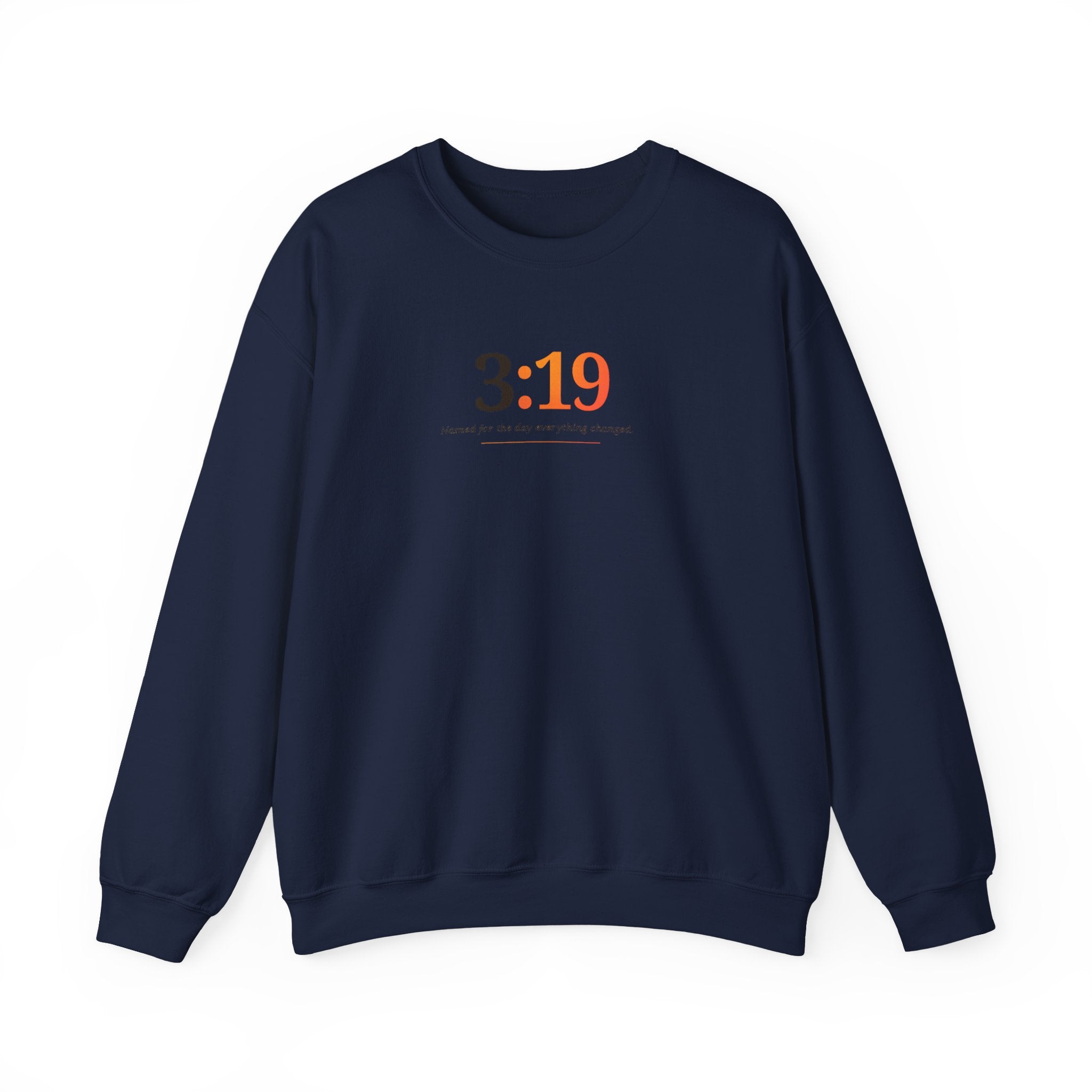 Crewneck Sweatshirt with 3:19 Minimal Script — Subtle Inspirational Graphic