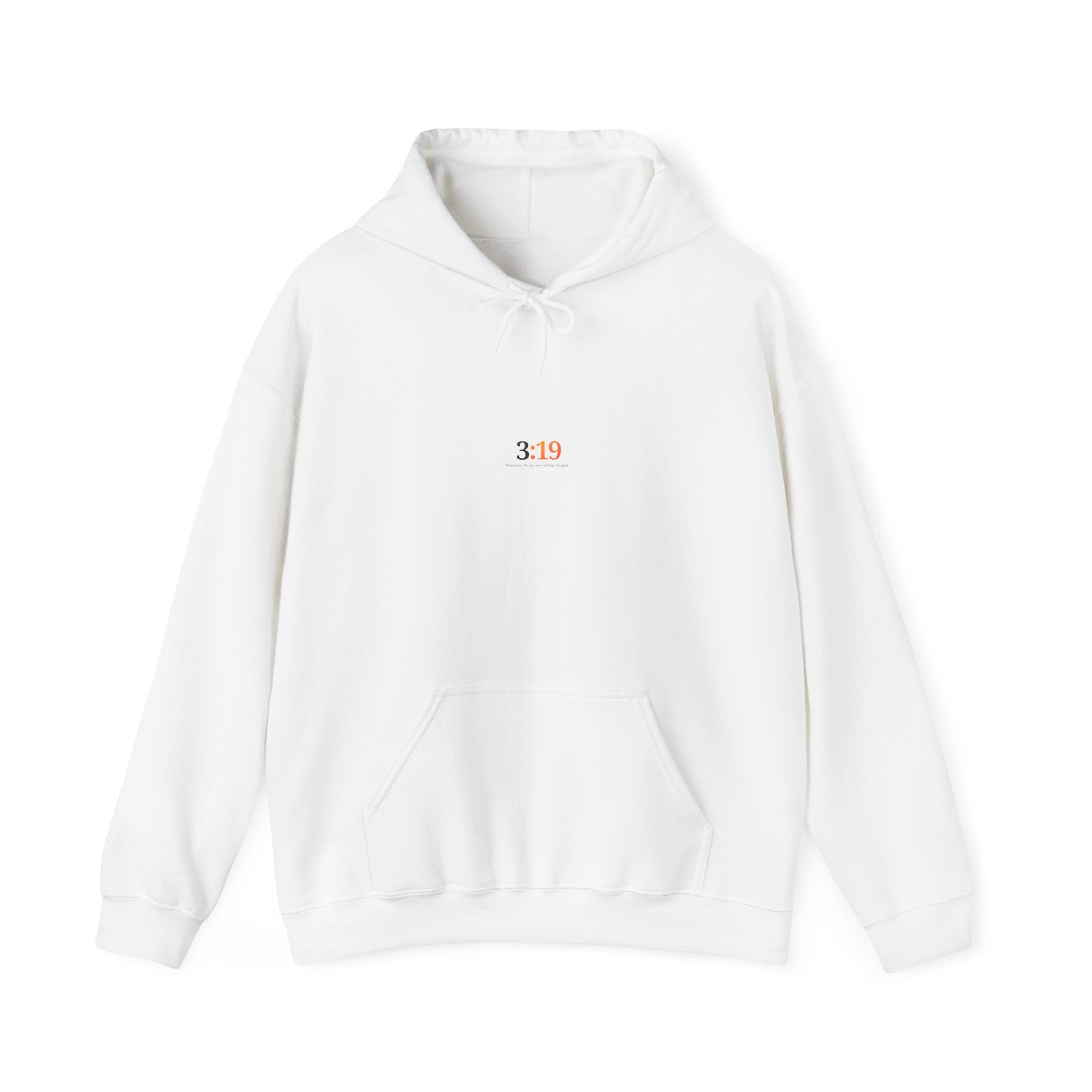 Minimal '3:19' White Hoodie — Simple Scripture Date Sweatshirt