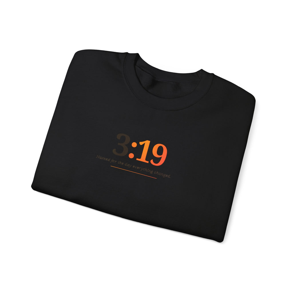Crewneck Sweatshirt with 3:19 Minimal Script — Subtle Inspirational Graphic