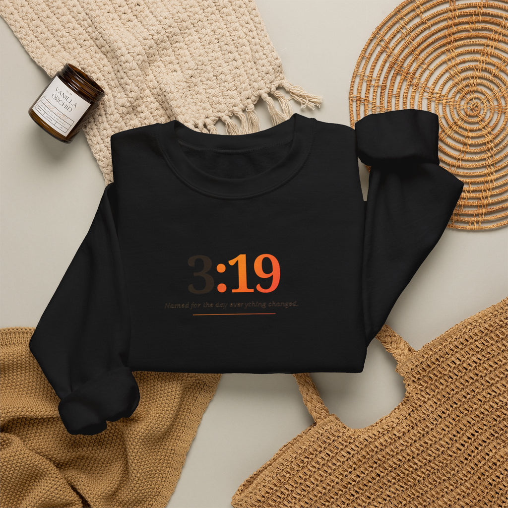 Crewneck Sweatshirt with 3:19 Minimal Script — Subtle Inspirational Graphic