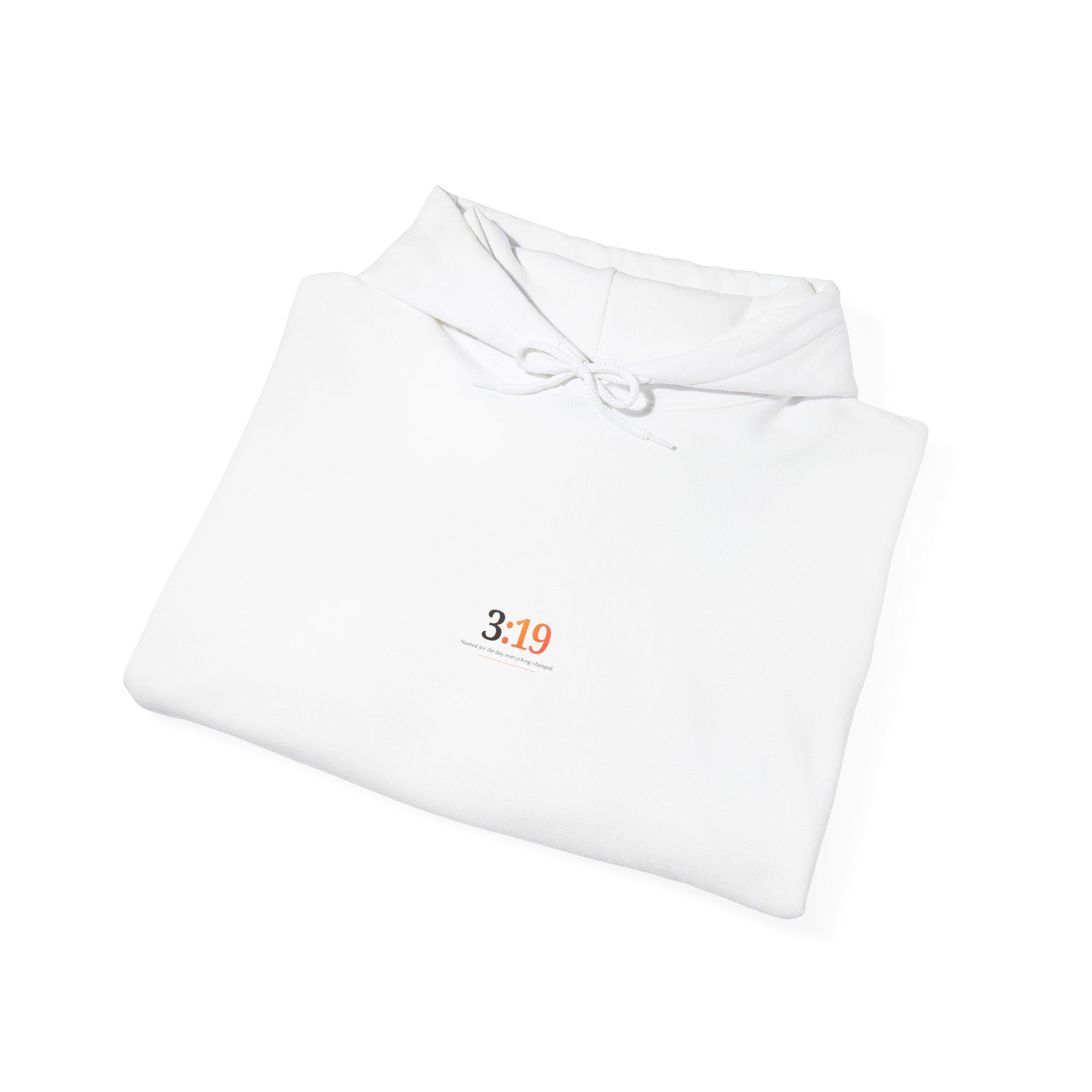 Minimal '3:19' White Hoodie — Simple Scripture Date Sweatshirt